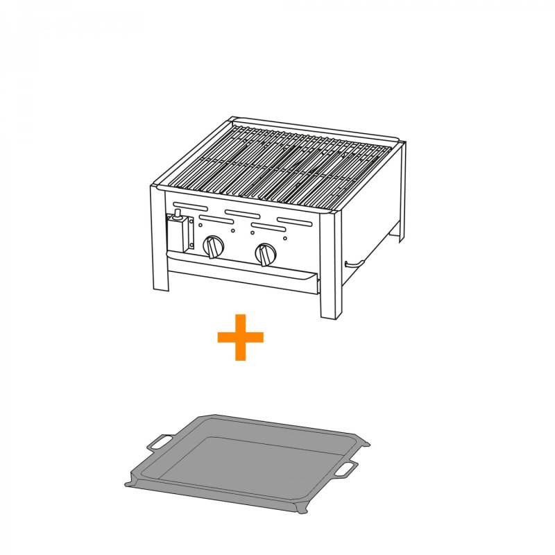 TGO 2-Brenner Gastrobräter / Gasbräter mit Rost + Stahlpfanne