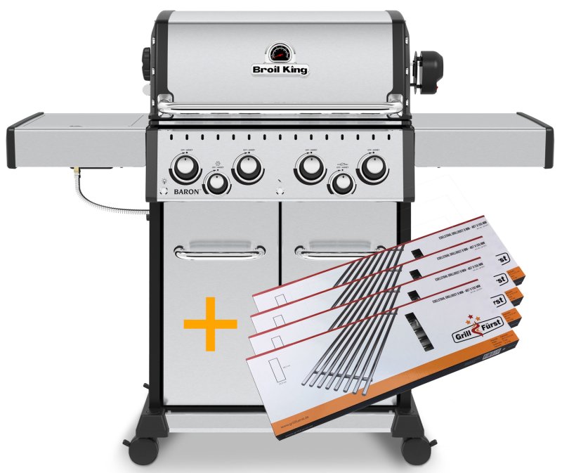 Broil King Baron S490 IR Gasgrill inkl. Drehspieß + Infrarot-Seitenbrenner - Modell 2023 - Grillfürst Deal mit zusätzlichen Edelstahl Grillrosten