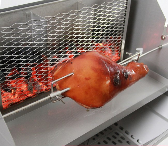 Thüros Holzkohlegrill T3-4F / Edelstahl Säulengrill 42x42 cm 4 Fuß inkl. Windansteckblech und Kohleschacht