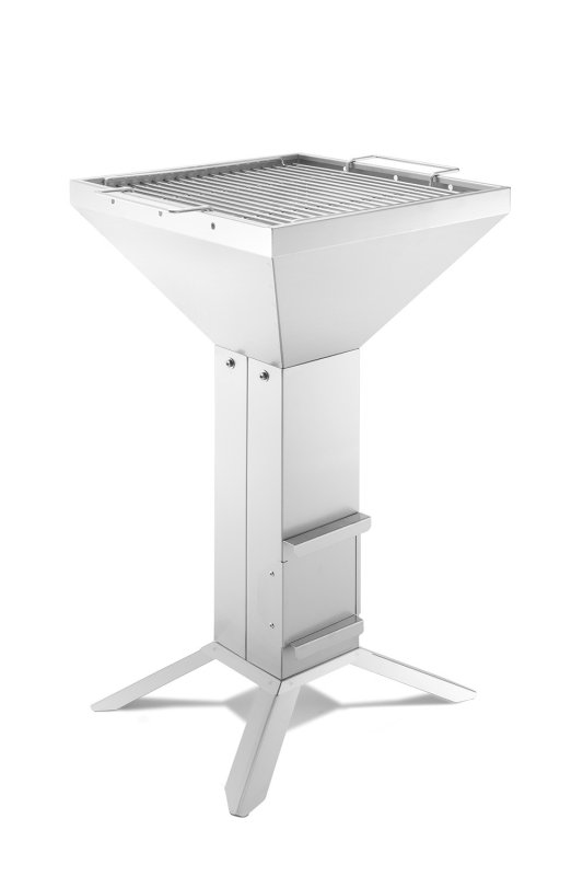 Thüros Holzkohlegrill T3-4F / Edelstahl Säulengrill 42x42 cm 4 Fuß inkl. Windansteckblech und Kohleschacht