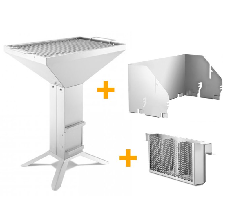 Thüros Holzkohlegrill T4-4F / Edelstahl Säulengrill 40x60 cm 4 Fuß inkl. Windansteckblech und Kohleschacht