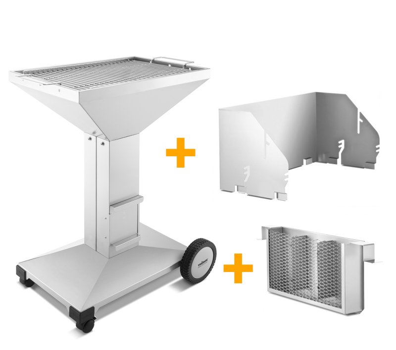 Thüros Holzkohlegrill T4-F / Edelstahl Säulengrill 40x60 cm fahrbar inkl. Windansteckblech und Kohleschacht