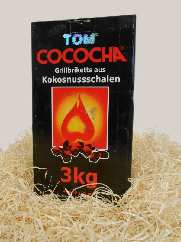 TOM Cococha Rot BBQ Grillbriketts 15kg - 4,0 x 3,0 x 2,5 cm