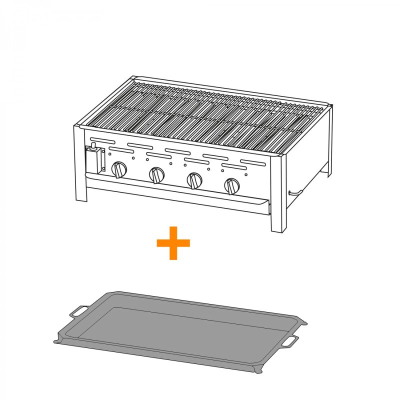 TGO 4-Brenner Gastrobräter / Gasbräter mit Rost + Stahlpfanne