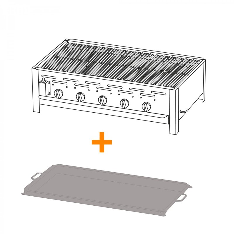 TGO 5-Brenner Gastrobräter / Gasbräter mit Rost + Stahlpfanne