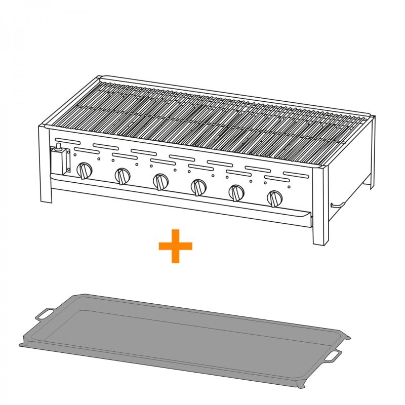 TGO 6-Brenner Gastrobräter / Gasbräter mit Rost + Stahlpfanne