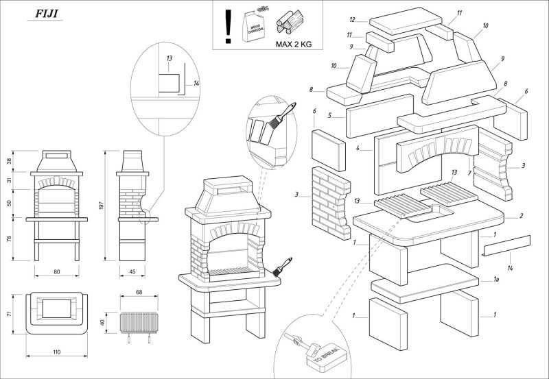 Palazzetti Grillkamin Fiji - grau inkl. Montagematerial