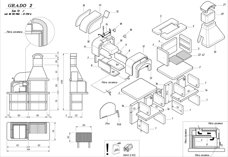 Palazzetti Grillkamin Grado 2 mit Pizzaofen inkl. Montagematerial