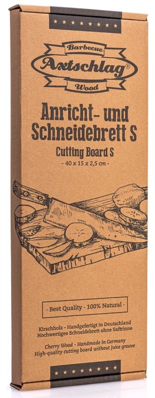 Axtschlag Anricht- und Schneidebrett aus Kirschholz / S 40 x 15 x 2,5 cm
