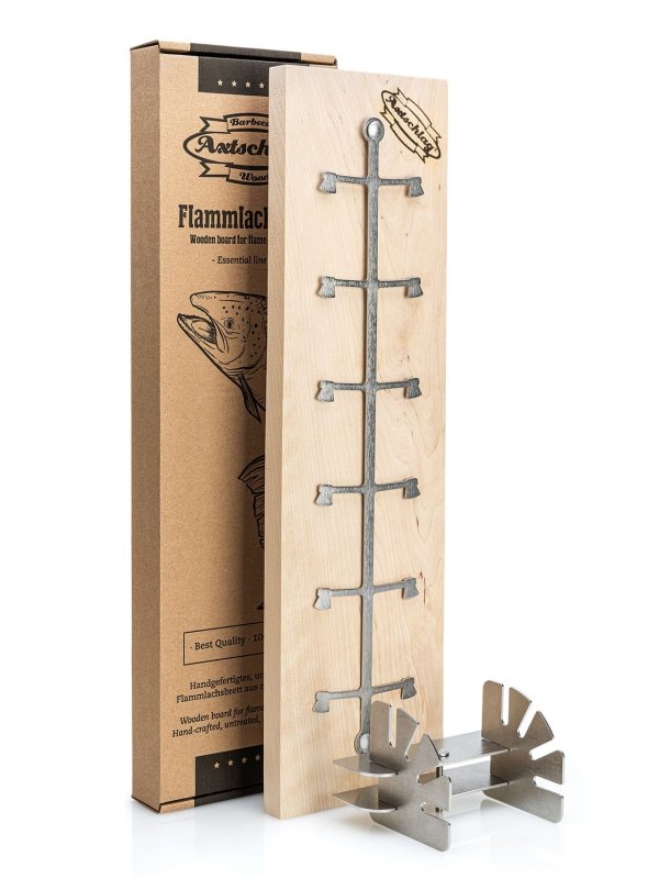 Axtschlag Flammlachsbrett Essential Line Birke - mit Schraubhalterung & Halterung für Feuerschalen