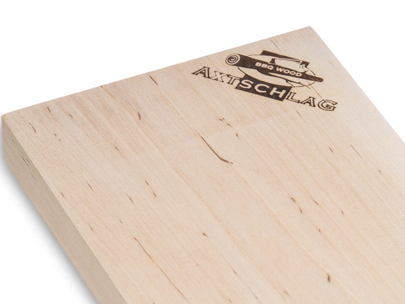 Axtschlag Flammlachsbrett Premium Line Kirsche - mit Klemmhalterung & patentierter Halterung für Feuerstelle + Grillrost