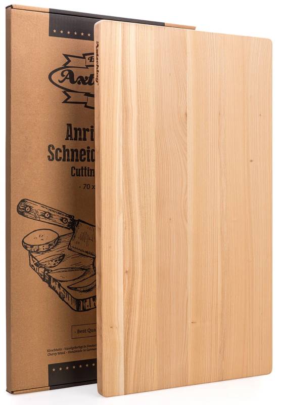Axtschlag Anricht- und Schneidebrett aus Kirschholz / XXL 70 x 40 x 2.5 cm