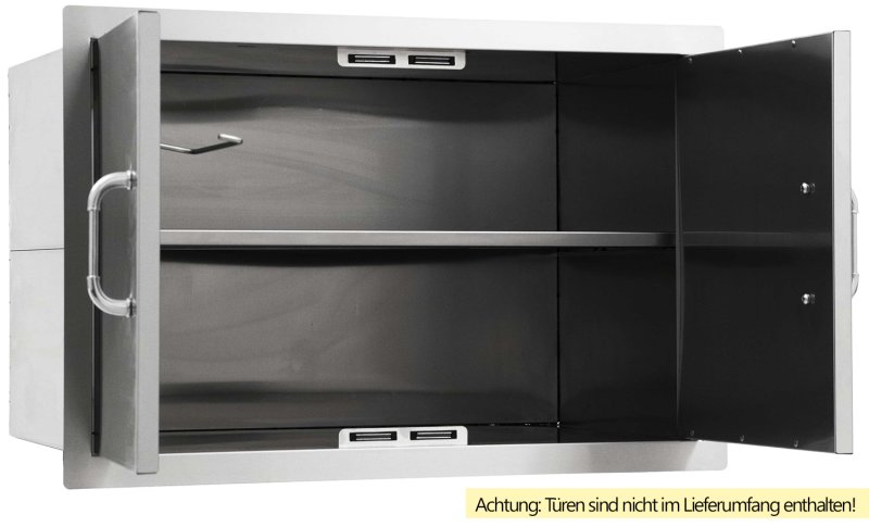 BULL Edelstahl Schrankeinsatz mit Regalboden für Einbau Doppeltür 76 cm - ohne Türen
