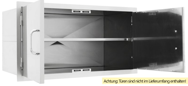 BULL Edelstahl Schrankeinsatz mit Regalboden für Einbau Doppeltür 97 cm - ohne Türen
