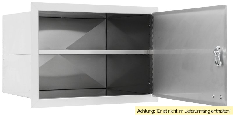 BULL Edelstahl Schrankeinsatz mit Regalboden - ohne Tür für Einbau Einzeltür horizontal - ohne Tür