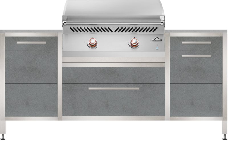 BURN Outdoorkitchen: BURN BBQ Block mit Napoleon 700-Series BIG32 Planchagrill und Gasflaschenschrank (60er, Smoke/Grafite)