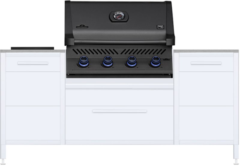 BURN Outdoorkitchen: BURN BBQ Block mit Napoleon Prestige 500 BURN Sonderedition Shadow, Sizzle Zone und Gasflaschenschrank (60er, Pure/Nebbia)