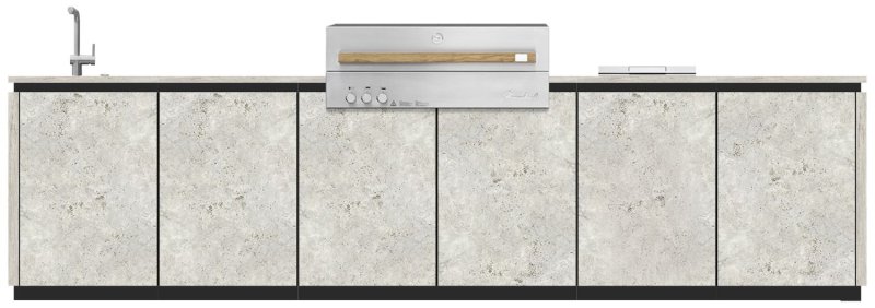 BURN Outdoorkitchen: BURN SOL Outdoor Küche mit Flammkraft Block D, Beefeater Kochfeld und Spüle (Wandlösung)