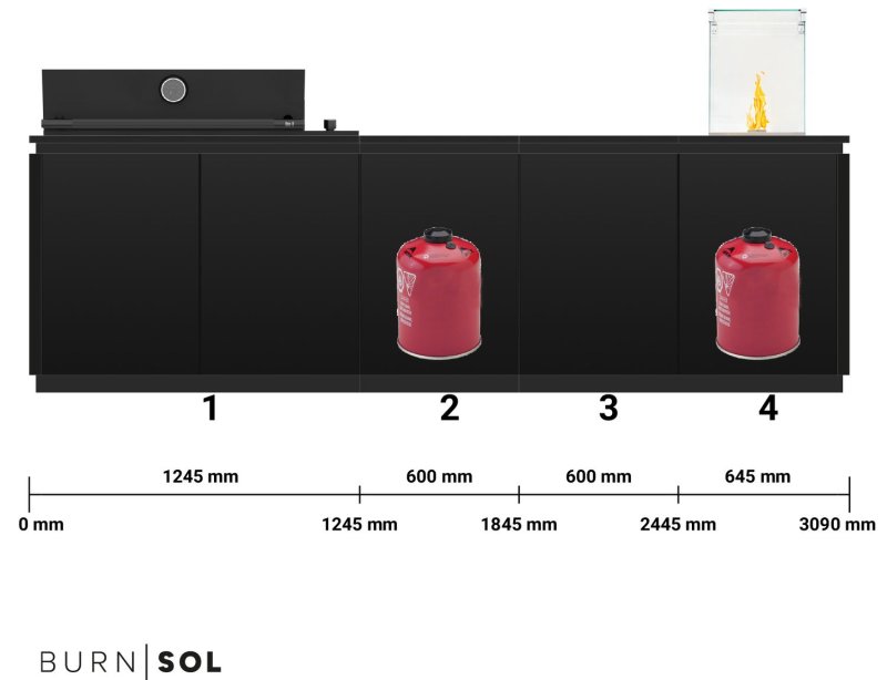 BURN Outdoorkitchen: BURN SOL Outdoor Küche mit Brabura Box-Q und BURN Flame (Wandlösung)