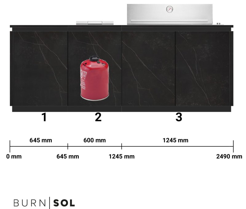 BURN Outdoorkitchen: BURN SOL Outdoor Küche mit Beefeater Proline inkl. Kochfeld und Kühlschrank (Wandlösung)