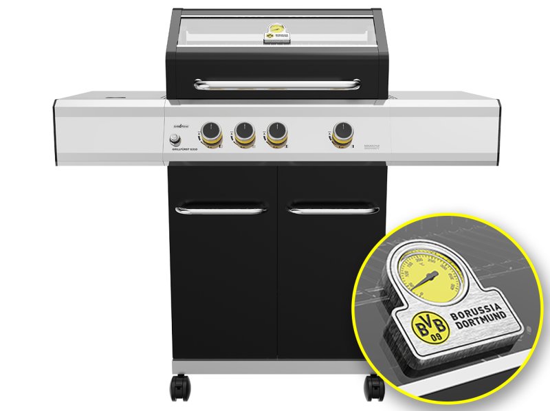 Grillfürst G310E 3-Brenner Gasgrill Borussia Dortmund Edition mit Hochtemperaturbrenner und Edelstahl Rosten