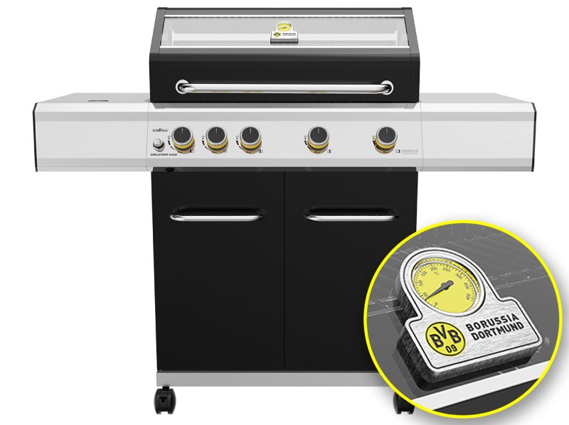 Grillfürst G410G Borussia Dortmund Edition 4-Brenner Gasgrill mit Hochtemperaturbrenner und Gusseisen Rosten