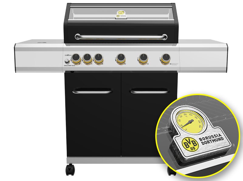 Grillfürst G510E Borussia Dortmund Edition 5-Brenner Gasgrill mit Hochtemperaturbrenner und Edelstahl Rosten