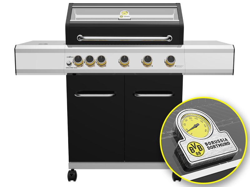 Grillfürst G510G Borussia Dortmund Edition 5-Brenner Gasgrill mit Hochtemperaturbrenner und Gusseisen Rosten