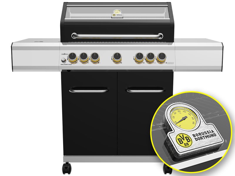 Grillfürst G520E Borussia Dortmund Edition 5-Brenner Gasgrill mit Hochtemperaturbrenner, Heckbrenner und Edelstahl Rosten