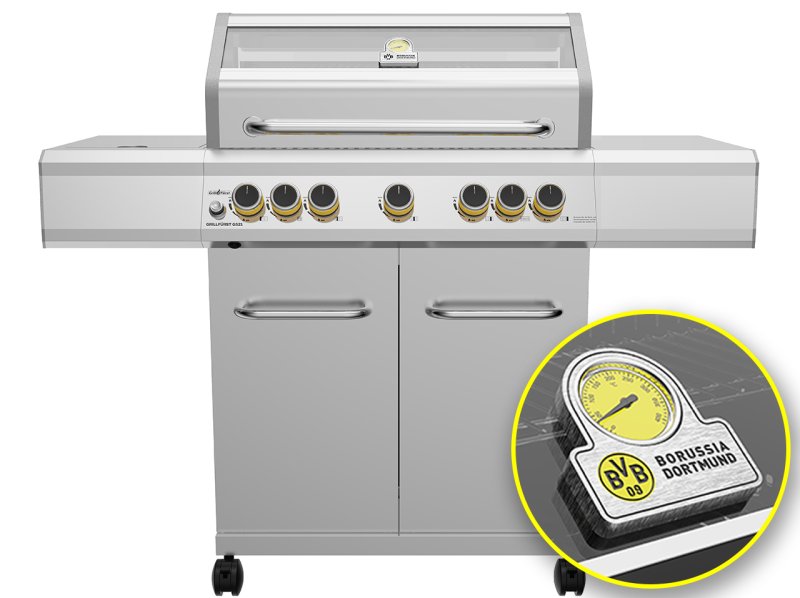 Grillfürst G521E Borussia Dortmund Edition 5-Brenner Edelstahl-Gasgrill mit Hochtemperaturbrenner, Heckbrenner und Edelstahl Rosten