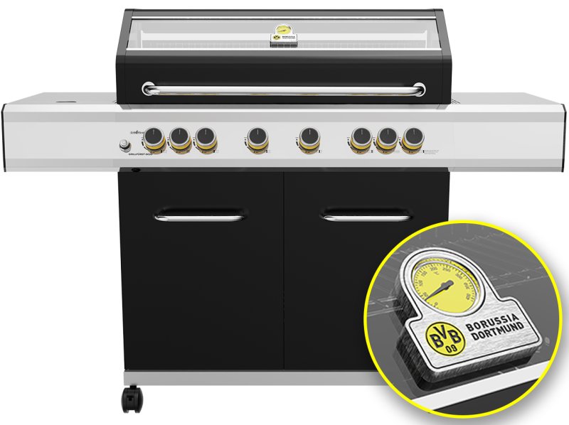 Grillfürst G620E Borussia Dortmund Edition 6-Brenner Gasgrill mit Hochtemperaturbrenner, Heckbrenner und Edelstahl Rosten