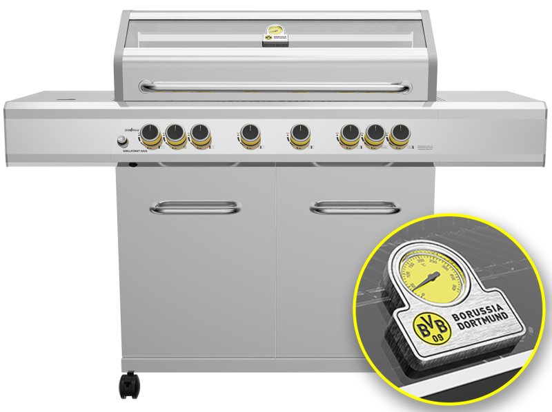 Grillfürst G621G Borussia Dortmund Edition 6-Brenner Edelstahl-Gasgrill mit Hochtemperaturbrenner, Heckbrenner und Gusseisen Rosten