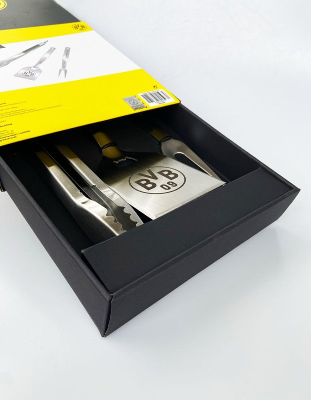 Grillfürst Premium Grillbesteck Set mit Grillzange, -Wender und -Gabel - Borussia Dortmund Edition in Geschenkverpackung
