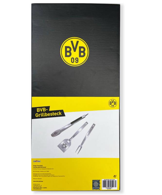 Grillfürst Premium Grillbesteck Set mit Grillzange, -Wender und -Gabel - Borussia Dortmund Edition in Geschenkverpackung