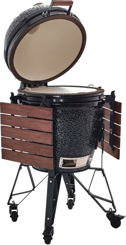 The Bastard Keramikgrill Classic Large - Complete - schwarz glänzend  - inkl. One Minute Lighter, Halbmond Gussrost & Grillhandschuhe