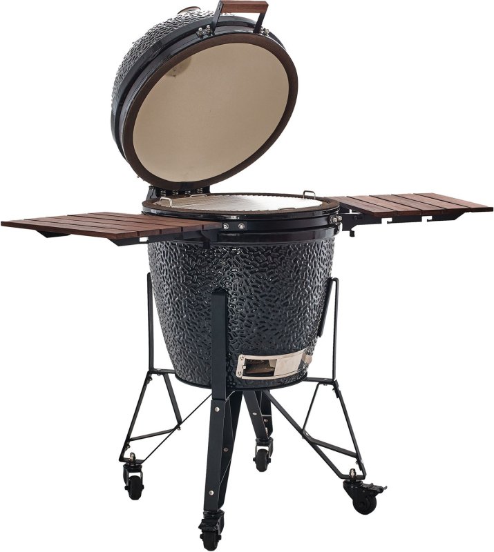 The Bastard Keramikgrill Classic Large - Complete - schwarz glänzend  - inkl. One Minute Lighter, Halbmond Gussrost & Grillhandschuhe