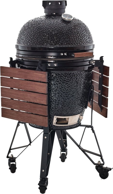 The Bastard Keramikgrill Classic Large - Complete - schwarz glänzend  - inkl. One Minute Lighter, Halbmond Gussrost & Grillhandschuhe