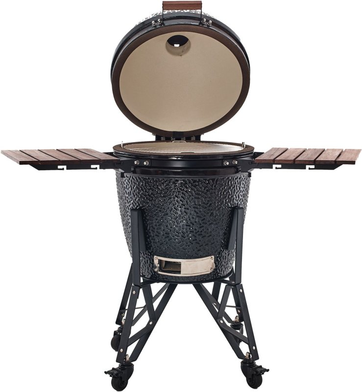 The Bastard Keramikgrill Classic Large - Complete - schwarz glänzend  - inkl. One Minute Lighter, Halbmond Gussrost & Grillhandschuhe