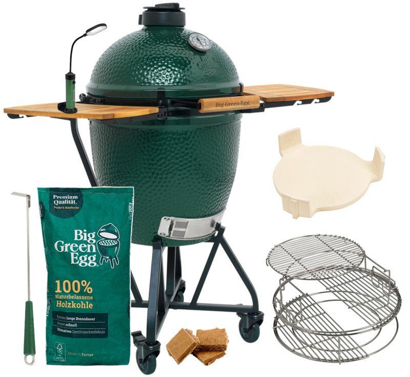 Big Green Egg Large Keramikgrill PRO Starterset - 50 Jahre Big Green Egg Jubiläums-Paket: mit Nest + Handler, Seitentischen, ConvEGGtor, EGGspander