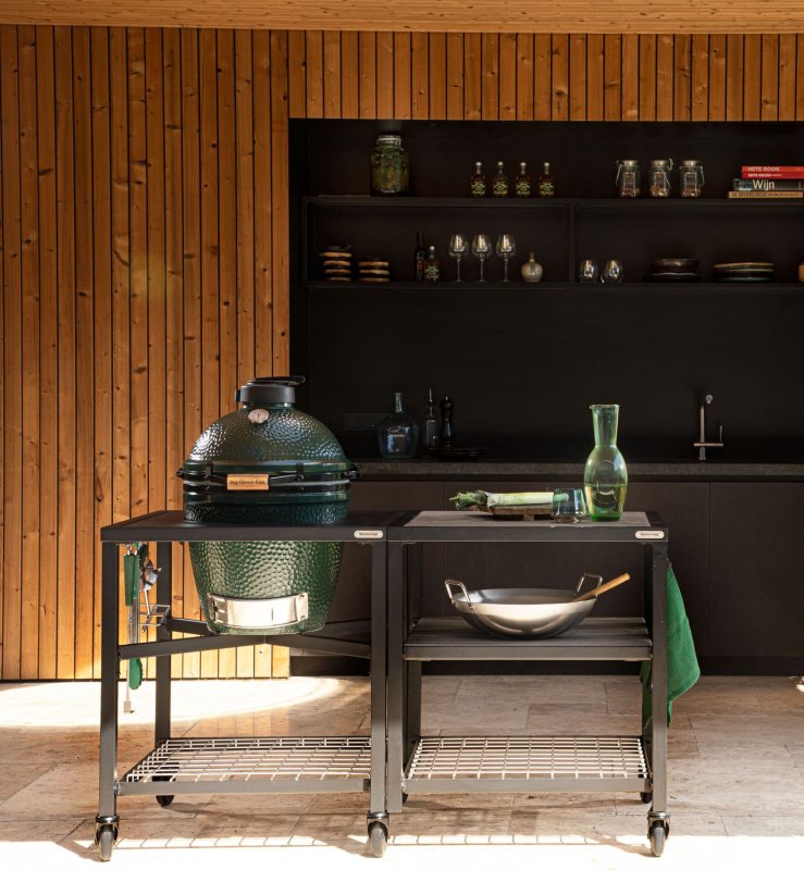 Big Green Egg Outdoor Küche: Akazienholz-Einlage grau für Module