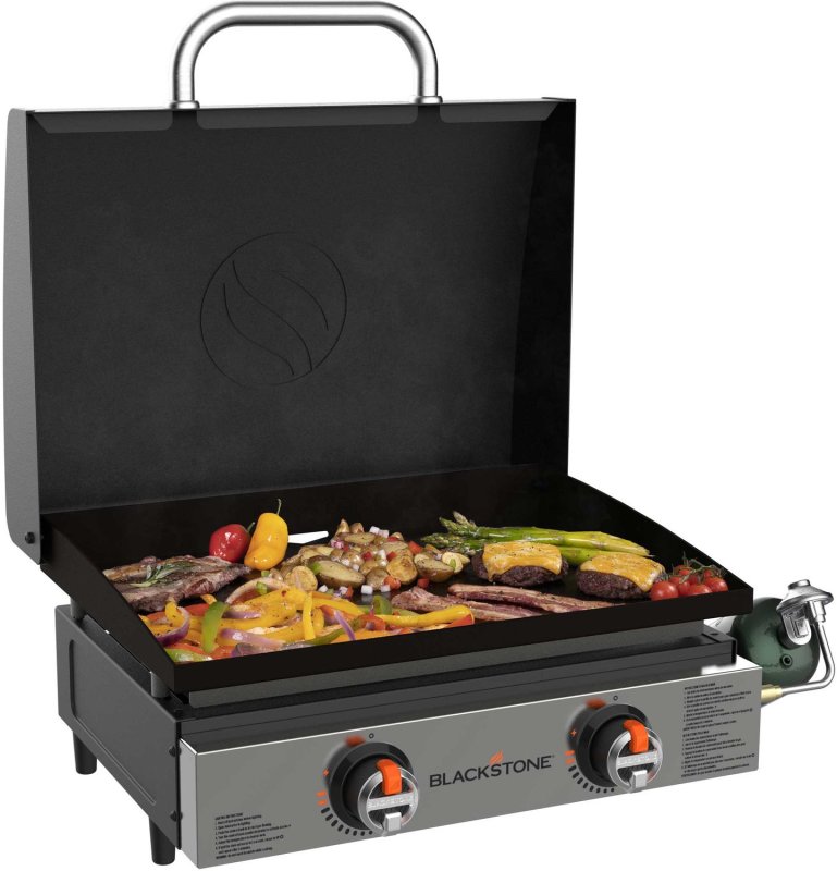 Blackstone 22 Zoll Griddle Gas Tischgrill mit Grillplatte, Deckel und 2 Brennern