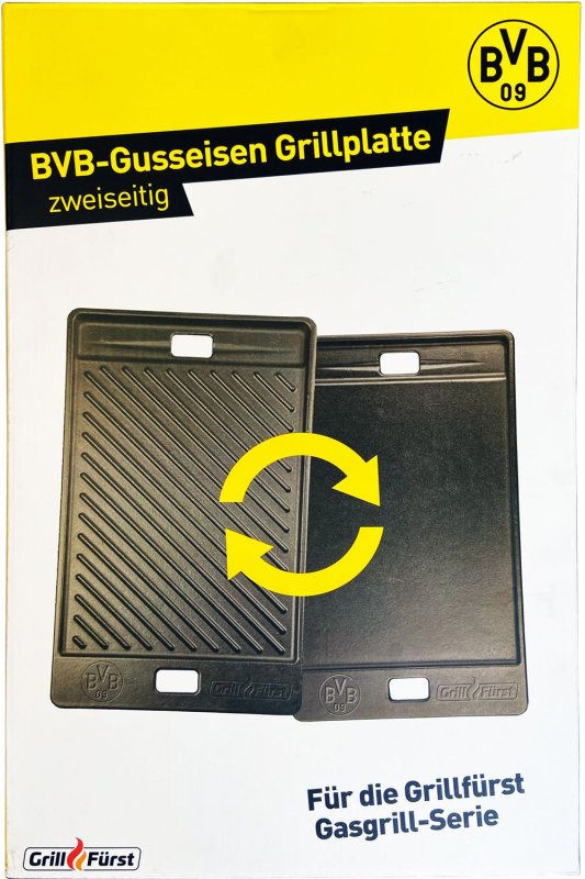 Gusseisen Grillplatte / Gussplatte für Grillfürst Gasgrills ab G210 41,5 x 24 cm - Borussia Dortmund Edition