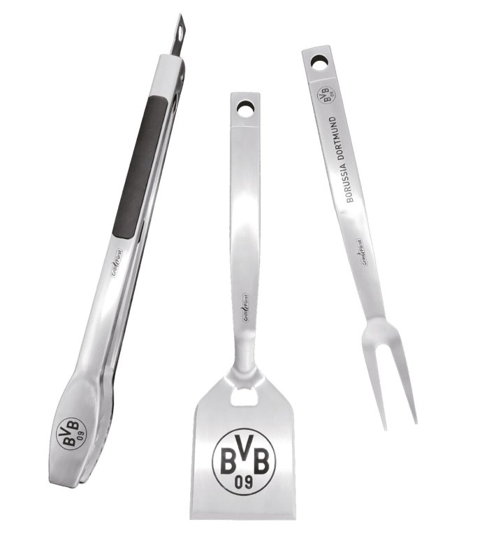 Grillfürst Premium Grillbesteck Set mit Grillzange, -Wender und -Gabel - Borussia Dortmund Edition in Geschenkverpackung