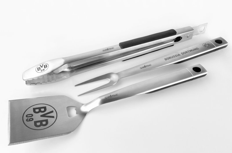Grillfürst Premium Grillbesteck Set mit Grillzange, -Wender und -Gabel - Borussia Dortmund Edition in Geschenkverpackung
