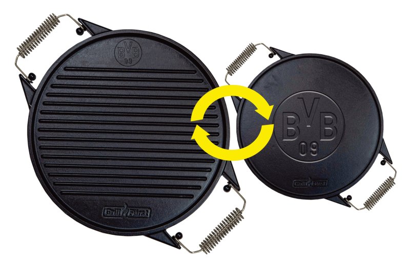 Grillfürst Universal Grillplatte rund / Wendeplatte aus Gusseisen Ø 35 cm - Borussia Dortmund Edition