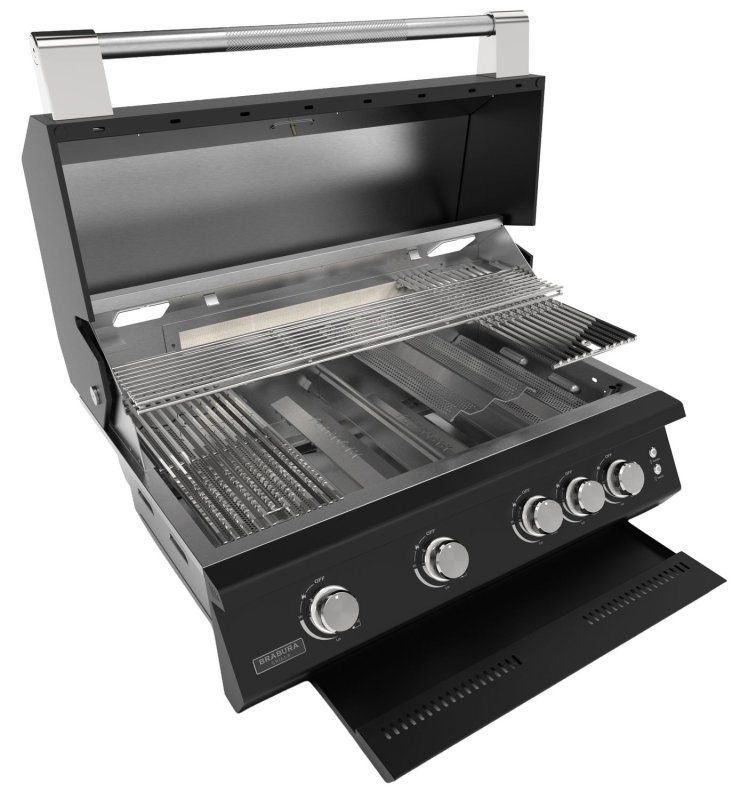 Brabura Outdoor Küche - KC 100 Grillschrank - Anthracite Grey / Nero Zimbabwe - inkl. Brabura Einbaugrill Fusion 400 RM - 4-Brenner, Schwarz