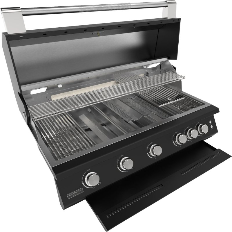 Brabura Outdoor Küche - KC 120 Grillschrank - Anthracite Grey / Nero Zimbabwe - inkl. Brabura Einbaugrill Fusion 500 RM - 5-Brenner, Schwarz
