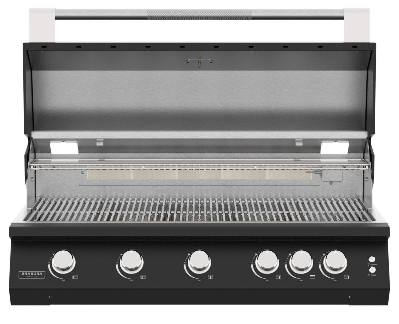 Brabura Outdoor Küche - KC 120 Grillschrank - Anthracite Grey / Nero Zimbabwe - inkl. Brabura Einbaugrill Fusion 500 RM - 5-Brenner, Schwarz