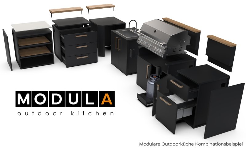 Brabura Outdoor Küche - CT 60 Schrankmodul mit Spüle - Anthracite Grey / Nero Zimbabwe