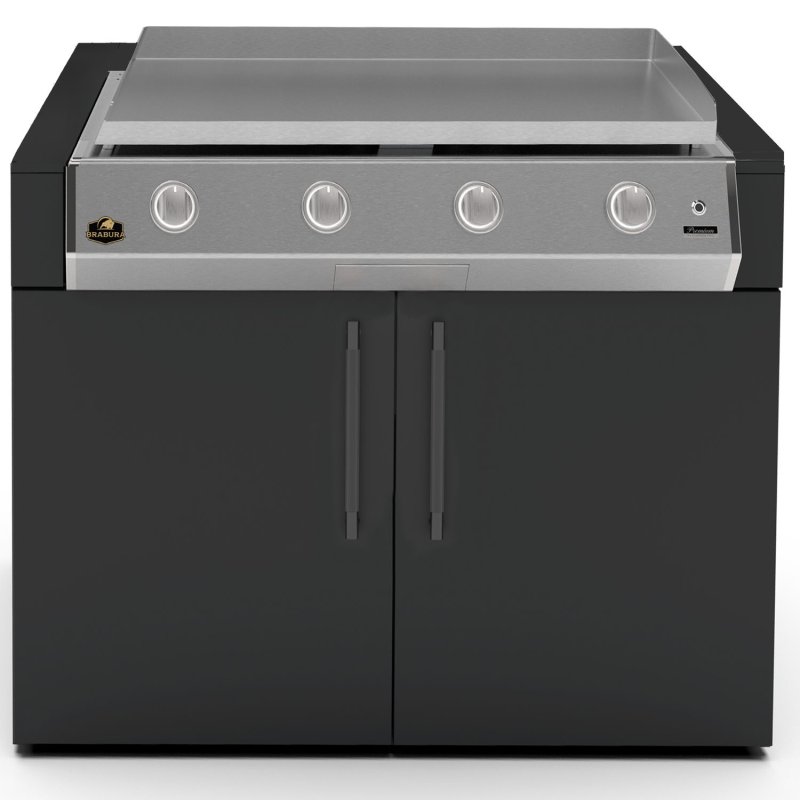 Brabura Outdoor Küche - KC 120 Planchamodul - Anthracite Grey / Nero Zimbabwe - inkl. Brabura Planchagrill L Class Inox 40 Plancha